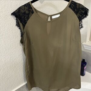 New York & Company Olive & Lace Blouse